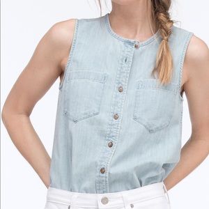 NWT AG Jeans Ash Sleeveless Chambray Denim Top Blue Horizon S